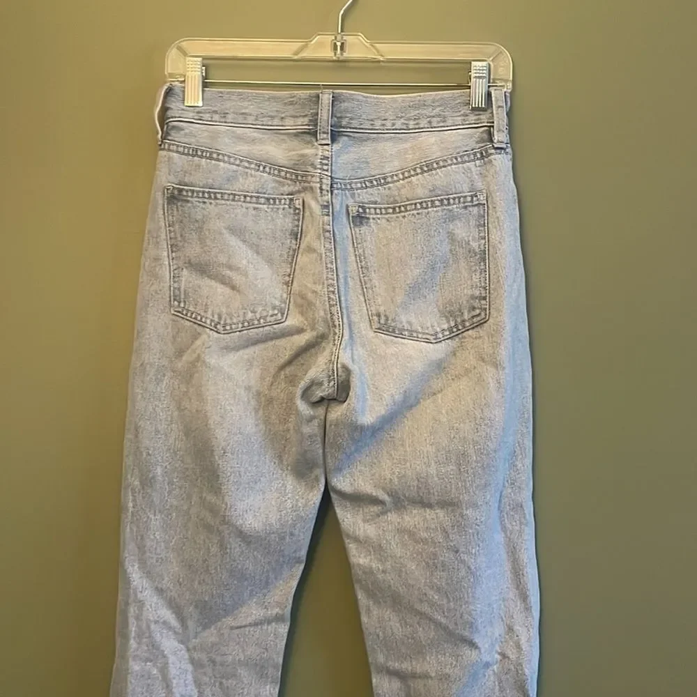 We The Free High Waisted Denim Jeans Rigid Raw Hem Button Fly Distressed Sz 24